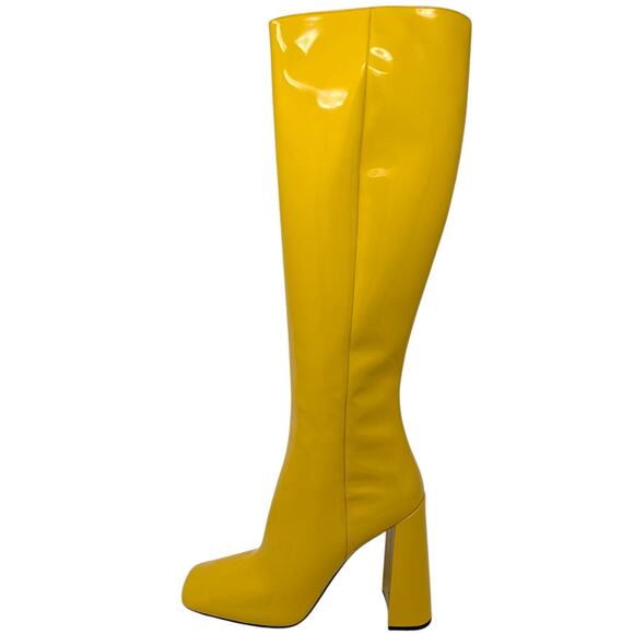 Prada Yellow Patent Leather Knee High Block Heel Boots Women’s 40 10 US - Picture 1 of 9